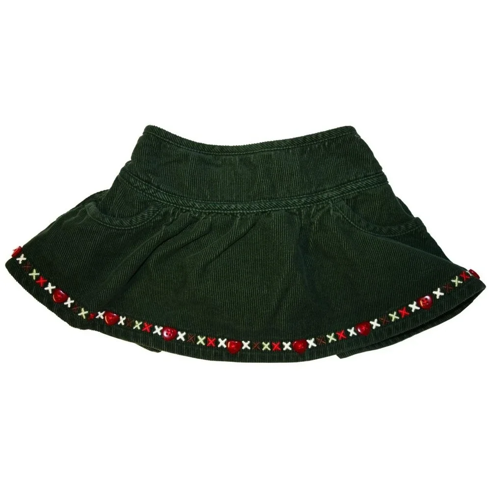 EUC Gymboree 6 12 Months Mountain Cabin Green Corduroy Holiday Skirt